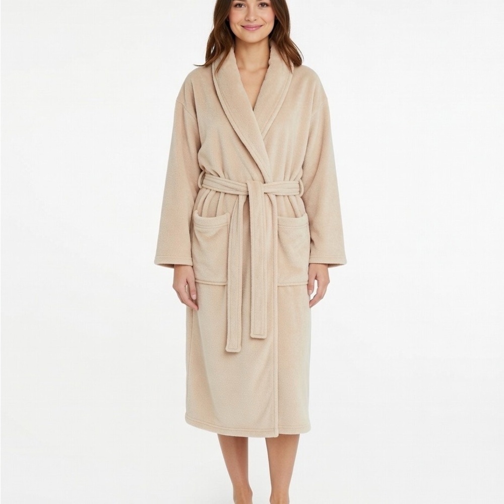 Anne Lewin New York Plush Bath Robe Size Small Cottage Chic Ivory Cream